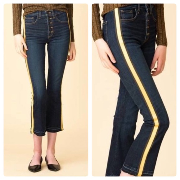 Veronica Beard Dark Blue Jeans with Yellow Stripe - Picture 1 of 15